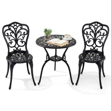 3-piece bistro furniture set, cast aluminum, table with 5 cm umbrella hole, butterfly motifs