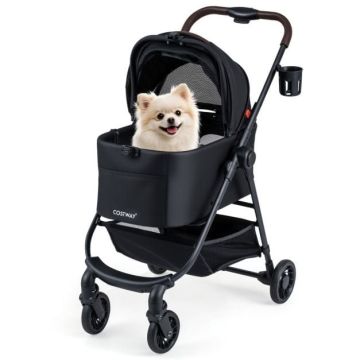 3-in-1 Pet Stroller with Removable Carrier and Adjustable Canopy, Black