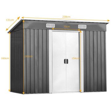 Sodo sandėliukas 238x131x181cm., pilkos/baltos spalvos