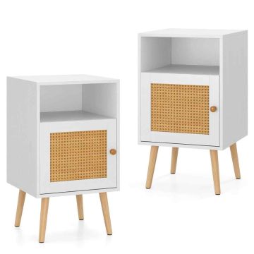 Набор из 2 прикроватных тумб 40x40x70см, белого/светло-коричневого цвета