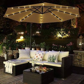 Skėtis Ø 300 cm su stovu ir LED saulės apšvietimu