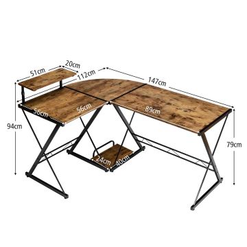 Rašomasis stalas 147x112x94cm., rudos/juodos spalvos