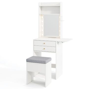Tualetinis staliukas su taburetė 72x39x151cm., baltos spalvos