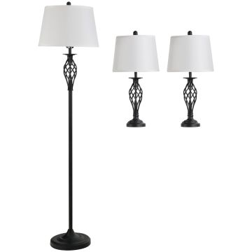 Set of 2 table lamps and a floor lamp Homcom, black/white