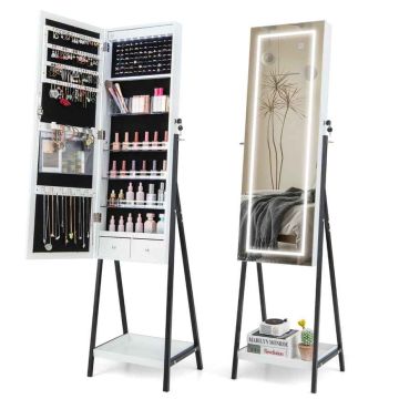 Pastatomas veidrodis-papuošalų spintelė 41x35x160cm., baltos/juodos spalvos