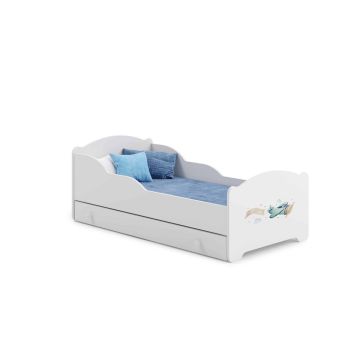 Детская кровать Michas с выдвижным ящиком и матрасом, 144 см x 75 см x 63 см, модель Train.