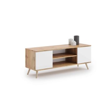 Tv staliukas Focus RTV 155x50x40 cm, natūralios medžio / baltos spalvos
