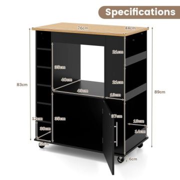Virtuvės sala ant ratukų 76x44x89cm., juodos/šviesiai rudos spalvos