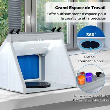 Aerografo ištraukimo sistema, 3 LED šviestuvai, 48 × 42 × 36 cm