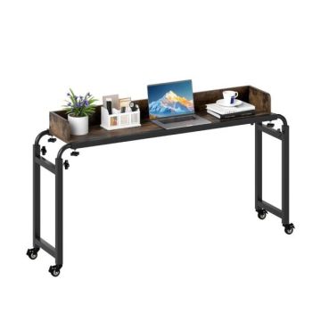 Over-the-bed table with casters, adjustable height 73.5–102.5 cm, length 135.5–206 cm