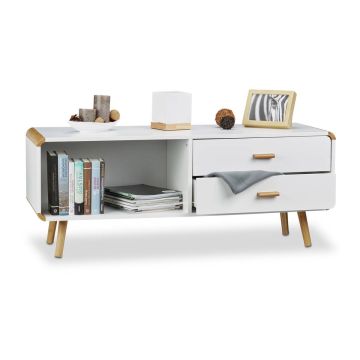 Apvali komoda Relaxdays, 2 stalčiai ir atviras skyrius, 120 × 48 × 40 cm