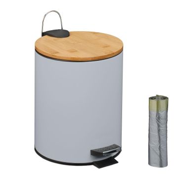 Apvali šiukšliadėžė Relaxdays, su kojiniu pedalu, 5 l, Ø 20,5 × 26 cm