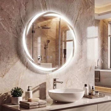 Круглое LED-зеркало для ванной комнаты, 3 цветовые температуры, серебристое, Ø 60 × 3 см