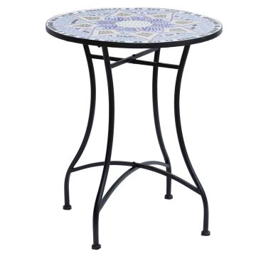 Round garden table, Blue/white/black, Ø60 × 71 cm