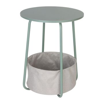 Apvalus šoninis kavos staliukas „Relaxdays“, su krepšeliu, Žalia/pilka, 40 × 50 × 40 cm