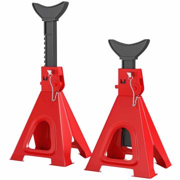 Axle stands, 2 pcs, Red/black, 26 × 23 × 37.5–59.2 cm