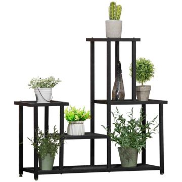 Plant stand, 4 shelves, Black, 91 × 25 × 83 cm
