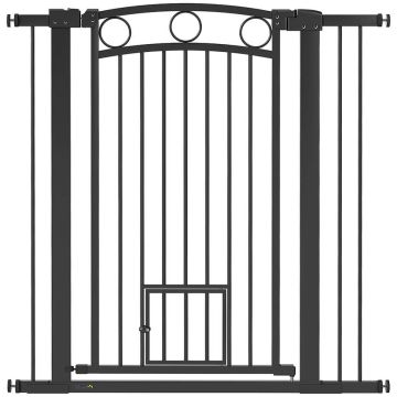 Pet gate with cat door, adjustable, 76-104 cm, Black, 76-104 × 106 cm