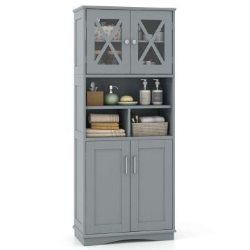 Высокий шкаф для ванной комнаты, 3 регулируемые полки, 60 × 145 × 30 см