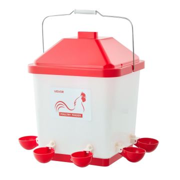 Automatic chicken drinker VEVOR 5GAL D, 19 l, 6 water holes, White/red, 35.4 × 35.2 × 34.0 cm