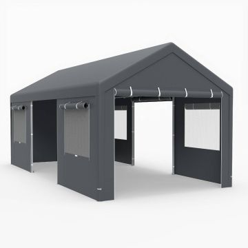 Automobilių stoginė su nuimamomis šoninėmis panelėmis ir durimis, 305 x 586 cm, pilka