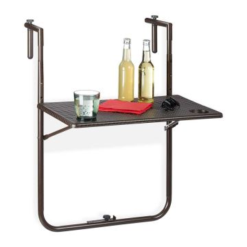 Balkono stalas Relaxdays 10035755, Sulankstomas, Ruda, 59,5 × 72,5–83 × 59 cm