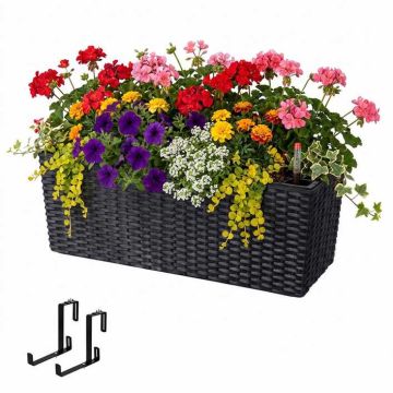 Balkono vazonas Relaxdays 10053086_8649, su turėklų laikikliais, Juoda, 50 × 19 × 19 cm