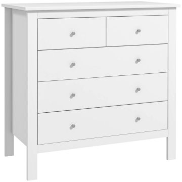 White chest of drawers with 5 drawers, 79x39.5x80.5 cm