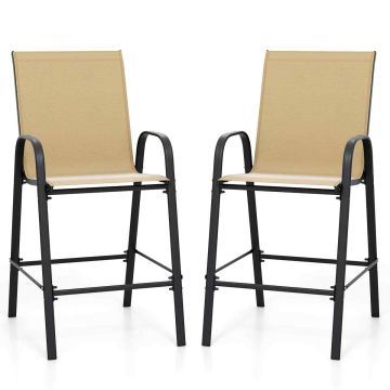 Bar stool set of 2 with high backrest and armrests, 150 kg capacity