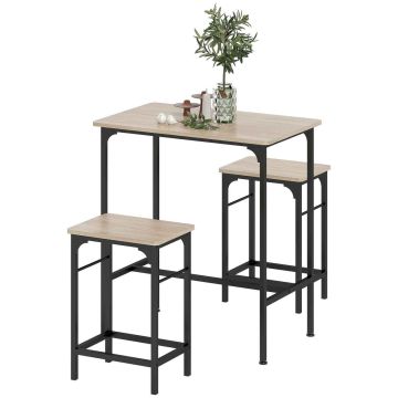 Bar table set, With 2 stools, Oak/black, 80 × 87 × 50 cm