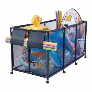 Pool storage box VEVOR 87016, 8 casters, 4 with brakes, Black, 175.5 × 81.5 × 89 cm