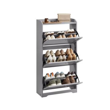 Batų spintelė VASAGLE LBC036GD01, 3 durelės, iki 18 porų, Pilka, 24 × 60 × 121,2 cm
