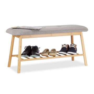 Batų suolas Relaxdays 10022340.0, 2 sėdimos vietos, Ruda/pilka, 90 × 44 × 34 cm