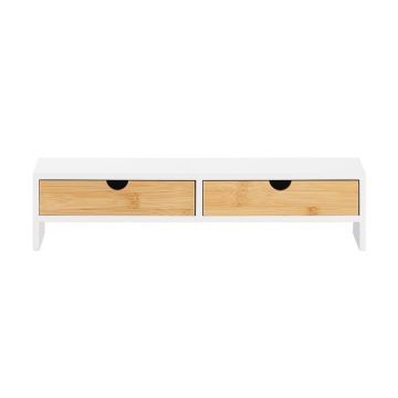 Monitoriaus stovas 47x18x11cm., baltos/šviesiai rudos spalvos