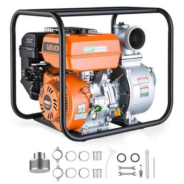 Petrol water pump VEVOR RT100ZB26-5.6Q, with 7.62 m hose, 67.8 × 52 × 59 cm