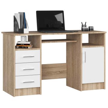 Rašomasis stalas NORE Ana 124 cm, baltos/ąžuolo spalvos