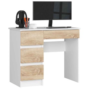 Rašomasis stalas NORE A-7, kairinis, baltos/ąžuolo spalvos