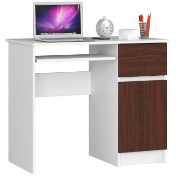 Стол NORE A-7, справа, белый/темно-коричневый.