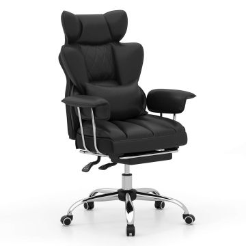 Office chair, High backrest and extendable footrest, 74 × 106–125 × 70–138 cm