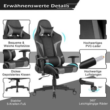 Office chair, With head and lumbar cushions, 74 × 68 × 127–137 cm