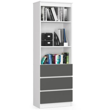 Офисный комод CLP R60, 3 ящика, 2 полки, белый/серый, 60 × 180 × 35 см
