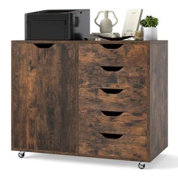 Office chest of drawers, With 5 drawers and doors, Brown, 78 × 65 × 40 cm
