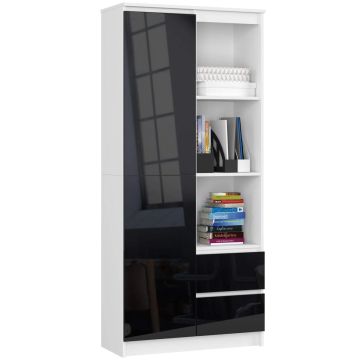 Офисный стеллаж AKORD CLP R11, с 1 дверью и 2 ящиками, белый/чёрный, 80 × 180 × 35 см
