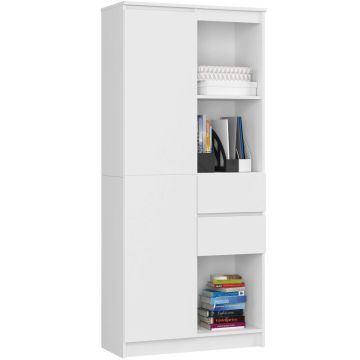 Офисный стеллаж AKORD CLP R15, с дверцами и 2 ящиками, Белый, 80 × 180 × 35 см