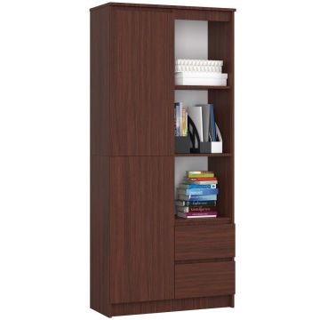 Офисный стеллаж AKORD R11, 1 дверца и 2 ящика, Коричневый, 80 × 180 × 35 см