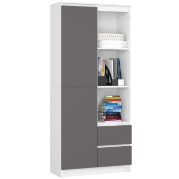Офисный стеллаж AKORD R11 CLP, 1 дверца, 2 ящика, белый/серый, 80 × 180 × 35 см