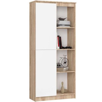 Офисный стеллаж AKORD R80 CLP, 1 дверца, 8 полок, под дуб/белый, 80 × 180 × 35 см