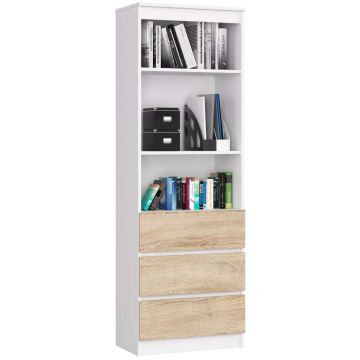 Офисный стеллаж AkordV2 R60, 3 ящика и 3 полки, бело-дубовый, 60 × 180 × 35 см