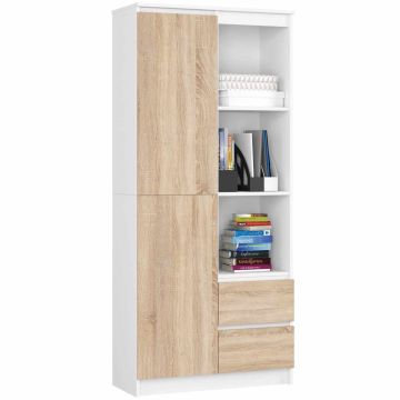 Офисный стеллаж CLP R11 PK, 1 дверца, 2 ящика, 7 полок, белый/дубовый, 80 × 180 × 35 см