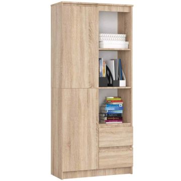 Офисный стеллаж CLP R11, с дверцами и 2 ящиками, Коричневый, 80 × 180 × 35 см